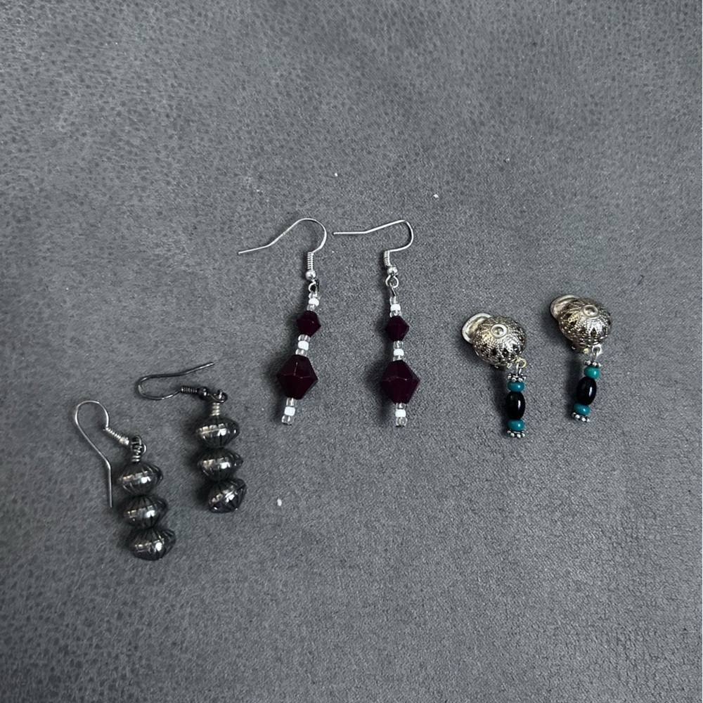 Beaded Ball Button Drop Earrings 3 pair dangler